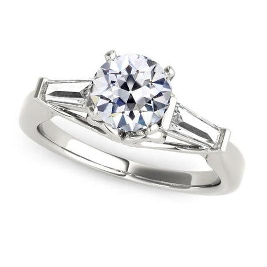 3 Stone Baguette & Round Old Miner Diamond Ring 2.50 Carats