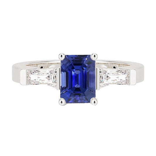 3 Stone Diamond Emerald Blue Sapphire Engagement Ring 2.50 Carats