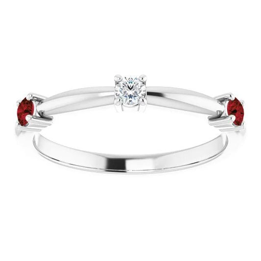 3 Stone Diamond Ring 0.90 Carats Burma Ruby Women Jewelry