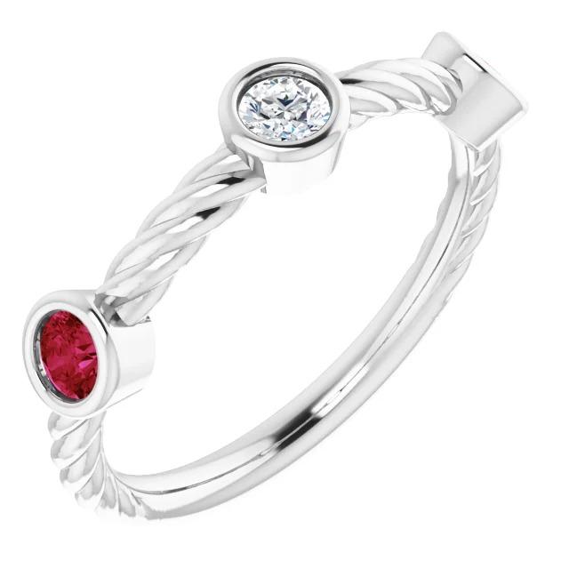 3 Stone Diamond Ruby Ring 0.90 Carats Rope Twisted Jewelry New