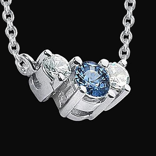 3 Stone Gemstone Pendant 1.45 Ct. Blue Diamonds 14K White Gold