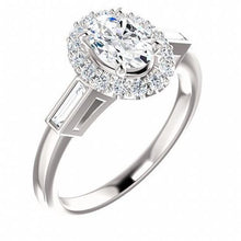 3 Stone Oval & Baguette Engagement Ring 1.30 Carats White Gold 14K