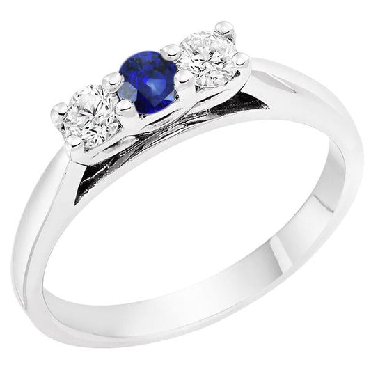 3 Stone Round Diamond & Sapphire Women's Ring 1.50 Carats Shared Prong