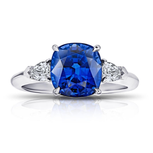 3 Stone Sri Lankan Sapphire Diamond 3.25 Carats Ring White Gold 14K