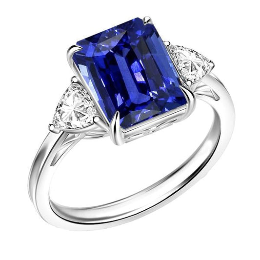 3 Stone Wedding Ring Emerald Sapphire & Trillion Diamonds 3.50 Carats