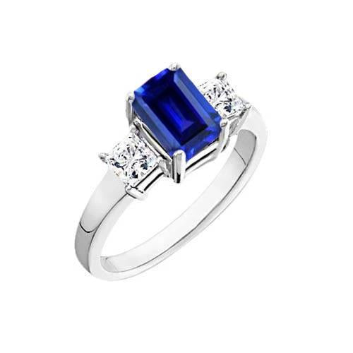 3.05 Ct. Emerald Ceylon Sapphire And Diamonds Three Stone Ring