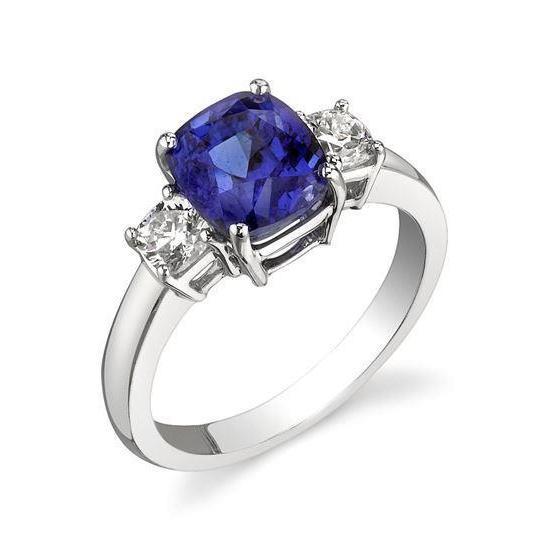 3.25 Carats Three Stone Sapphire And Diamonds Ring White Gold 14K