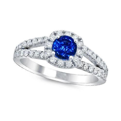 3.25 Ct Brilliant Cut Ceylon Sapphire Diamonds Ring White Gold 14K