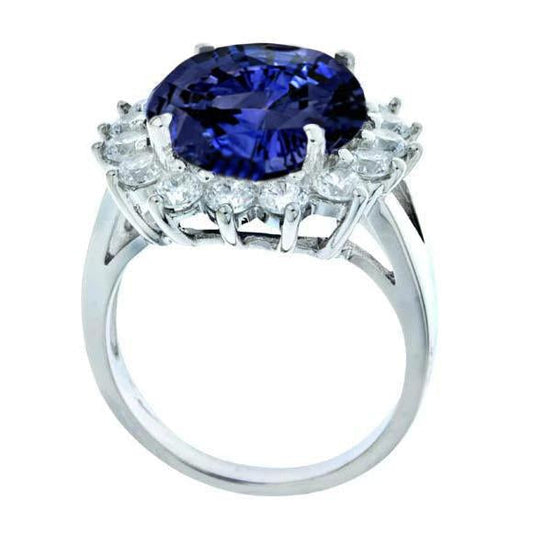 3.26 Carats Tanzanite And Round Diamonds Ring White Gold 14K
