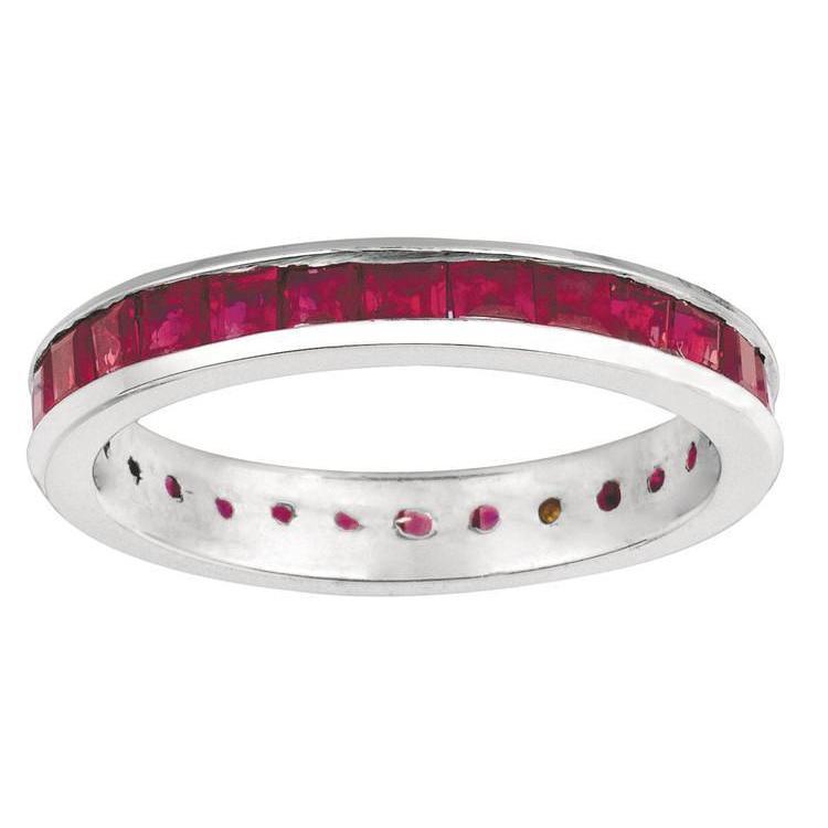 3.36 Carats Princess Ruby Eternity Ring Band White Gold 14K