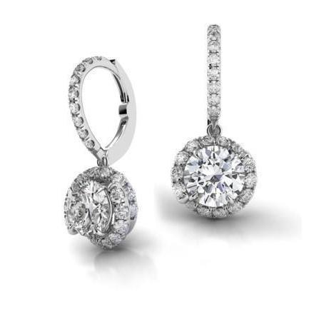3.5 Carats Round G-Vs2 Diamond Leverback Earring Pair White Gold 14K