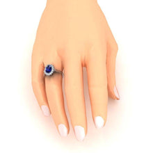 3.5 Ct Oval Shaped Ceylon Sapphire Round Diamond Ring White Gold 14K