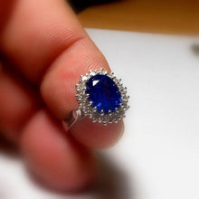 3.5 Ct Oval Shaped Ceylon Sapphire Round Diamond Ring White Gold 14K
