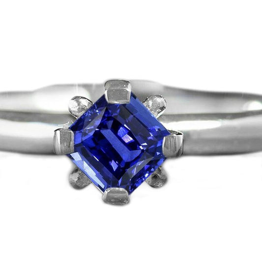 3.50 Carats Blue Sapphire Solitaire Ring Radiant Cut White Gold 14K