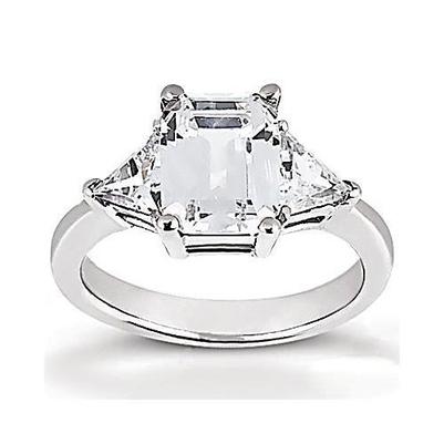3.50 Carats Emerald & Trillion Cut Diamond Wedding Ring Three Stone