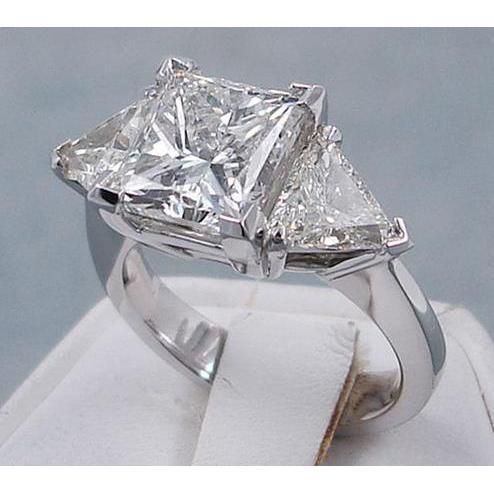 3.50 Carats Princess Cut Trilliant Diamond 3 Stone Engagement Ring