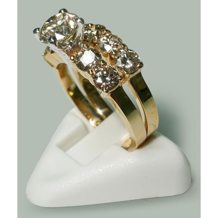 3.51 Ct Round Diamonds Engagement Ring Band Set Yellow Gold