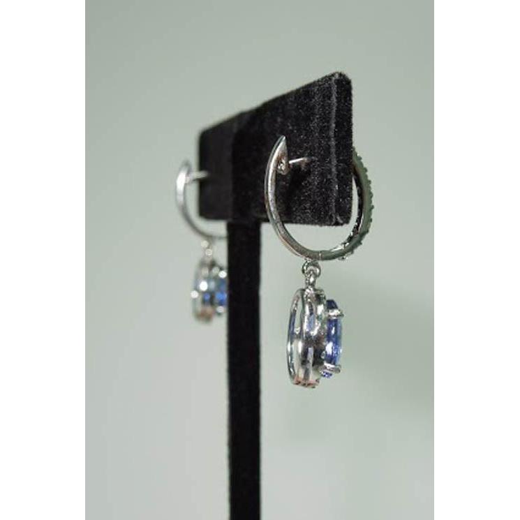 3.64 Carat Oval Tanzanite & Round Diamonds Dangle Hoop Earrings