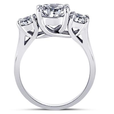 4 Carat Round Diamond Three Stone Engagement Ring White Gold 14K