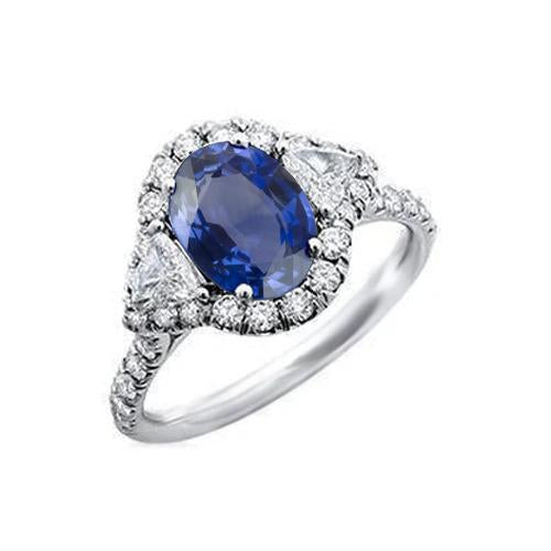 4 Carats Ceylon Sapphire And Diamonds Ring White Gold 14K