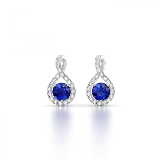 natural round sapphire 4ct earring front view