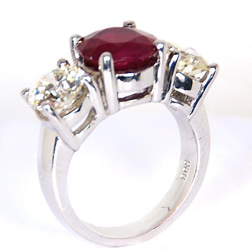 4 Ct Ruby And Round Diamond 3 Stone Ring White Gold Lady Jewelry