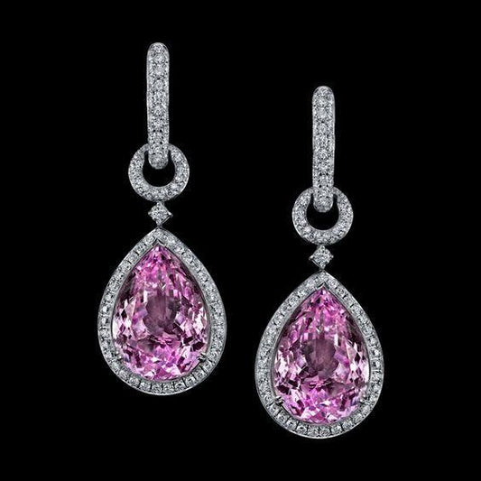 natural round kunzite 43ct earring front view