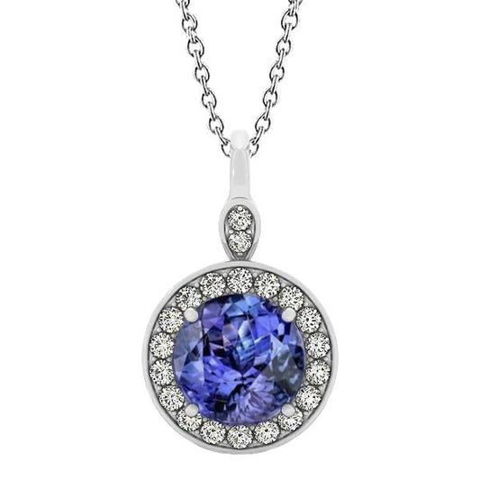 4.20 Carats Brilliant Cut Tanzanite & Diamonds Pendant Necklace