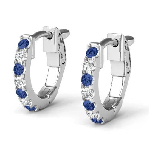 4.20 Carats Ceylon Sapphire Diamond Ladies Hoop Earring White Gold 14K