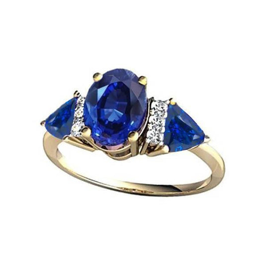 4.26 Ct. Oval Trillion Ceylon Sapphire And Diamonds Ring 3 Stone