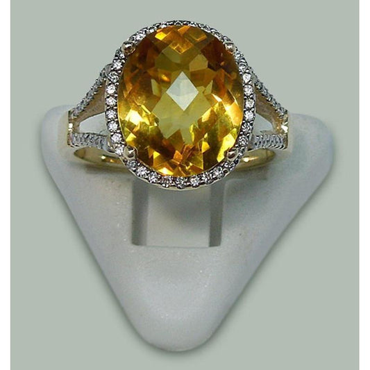 4.75 Carats Citrine & Diamond Ring With Accents Yellow Gold 14K