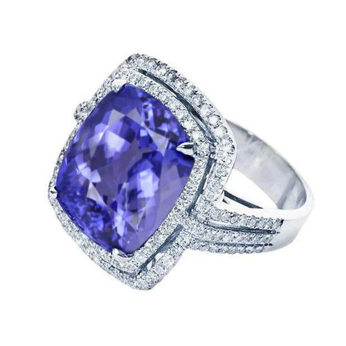 Carat Ring Tanzanite Cushion Diamonds Solid White Gold from