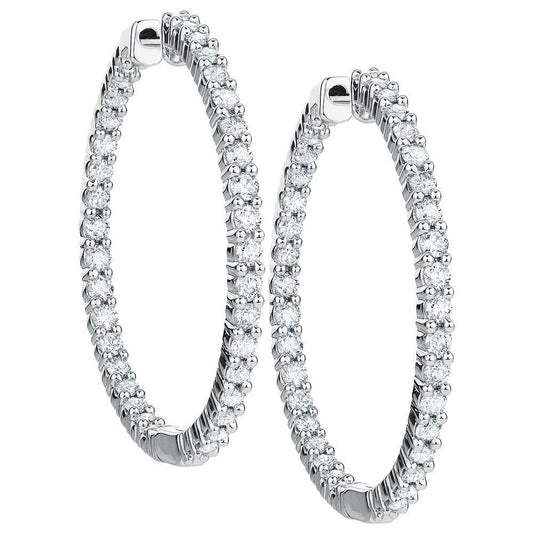 5.00 Carats Round Cut Diamonds Lady Hoop Earrings 14K White Gold