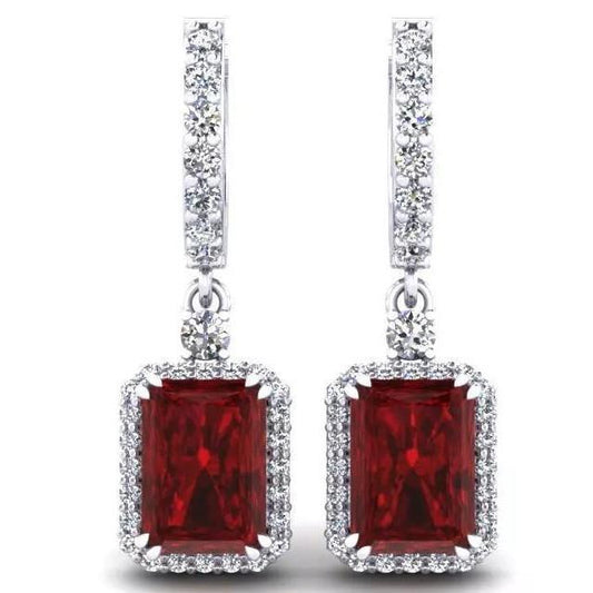 5 Carats Ruby And Diamond Drop Dangle Women Earring White Gold 14K