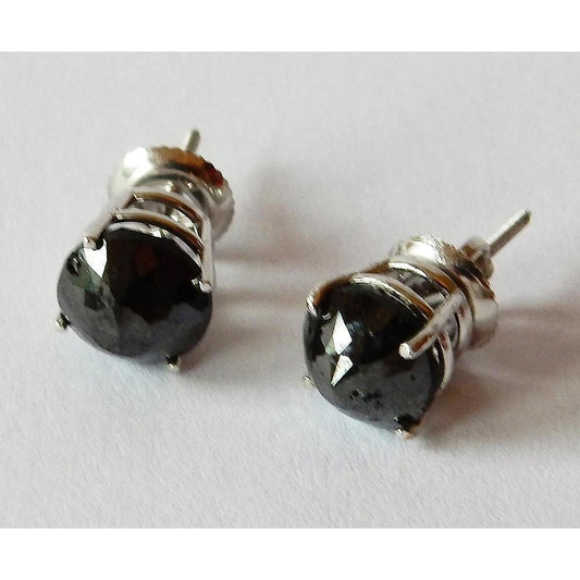 5 Carats Stud Earrings Round Black Diamonds Nice White Gold Finish