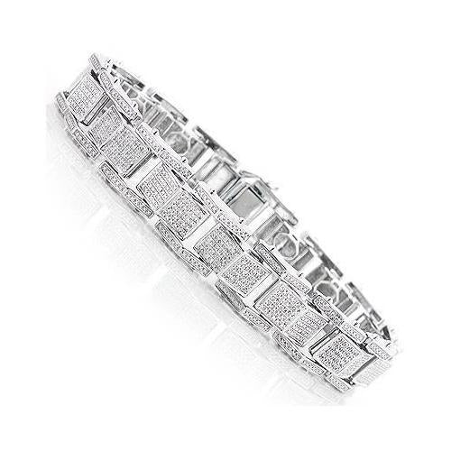 10 Carats Men Round Shape Natural Diamond Bracelet White Gold 14K
