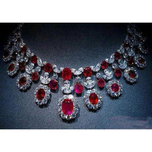 59.50 Carats Ruby And Diamonds Women Necklace White Gold 14K