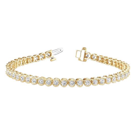 5.06 Carats Diamond Milgrain Tennis Bracelet Yellow Gold 14K