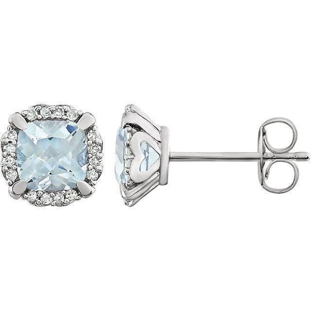5.20 Ct Aquamarine And Diamonds Studs White Gold 14K