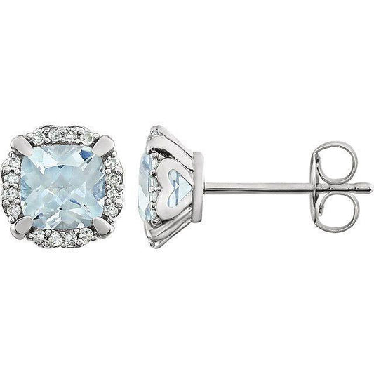5.20 Ct Aquamarine And Diamonds Studs White Gold 14K
