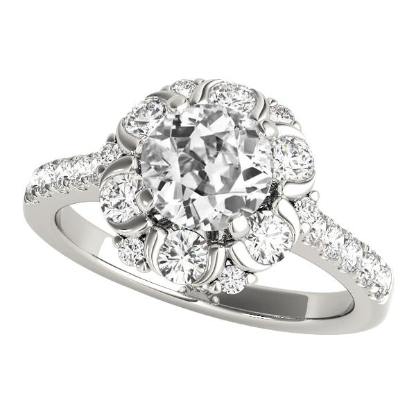 5.25 Carats Halo Round Old Miner Diamond Ring Flower Style White Gold