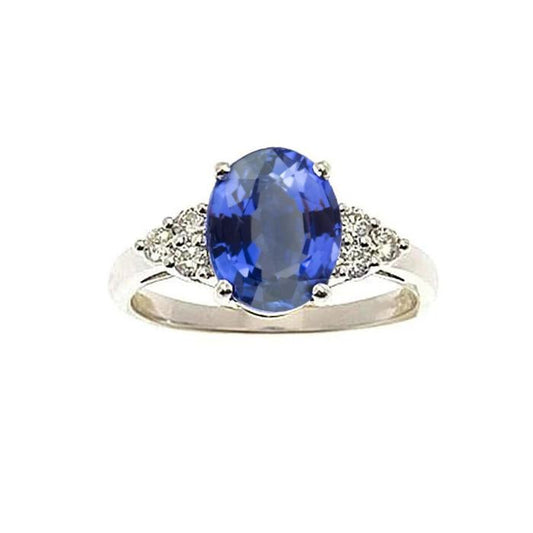 5.30 Ct Oval Sri Lankan Sapphire Diamond Ring White Gold 14K