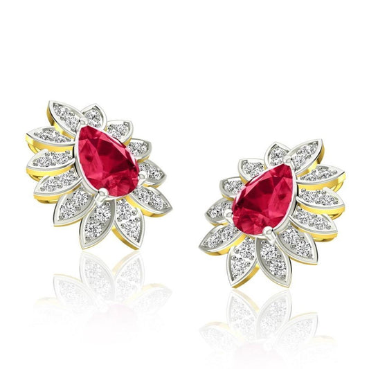 5.40 Carats Prong Set Ruby And Diamonds Studs Earrings Yg 14K