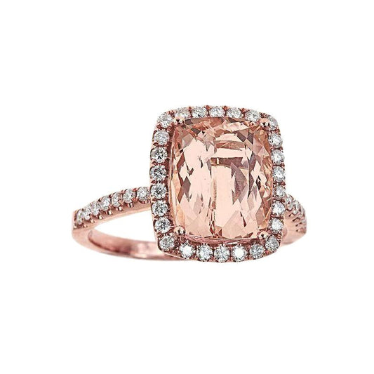 5.45 Ct Morganite Fancy Ring With Small Diamonds 14K Rose Gold