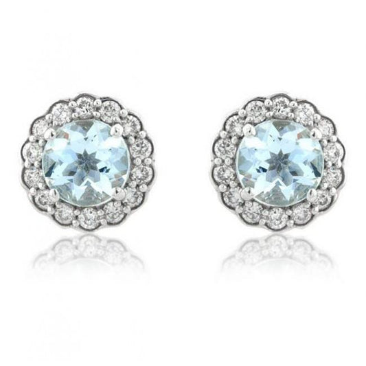 natural round aquamarine 5.60ct earring front view