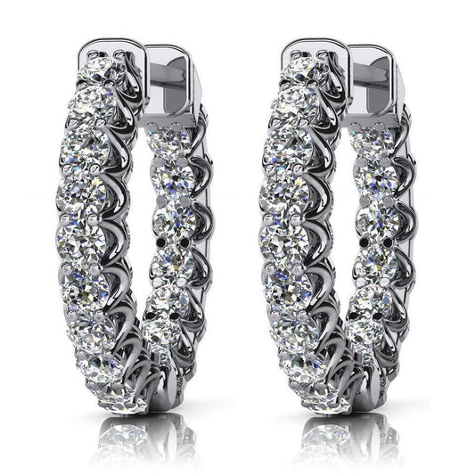 5.85 Carats Natural Diamond Women Hoop Earrings Gold White 14K