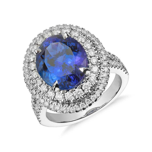 5.90 Ct Prong Set Natural Tanzanite With Diamonds Ring White Gold