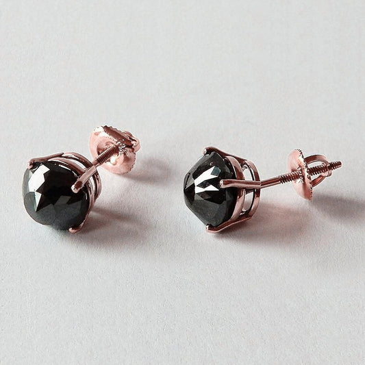 6 Carats Stud Earrings Cushion Diamond Black Eyeclean Rose Gold