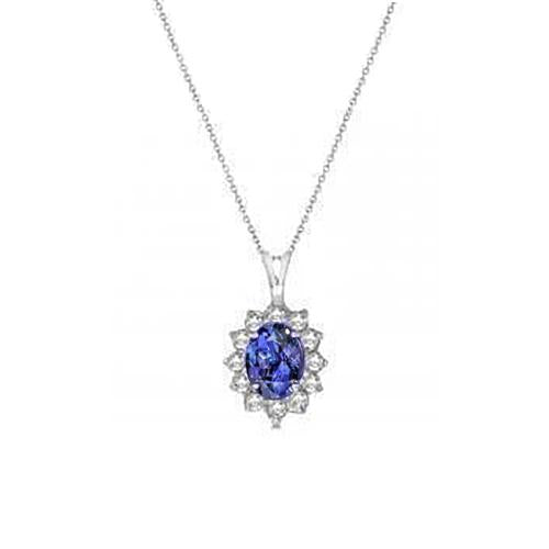 6.00 Ct Prong Set Tanzanite And Diamonds Pendant White Gold 14K