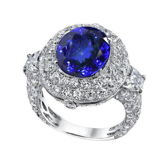 6.01 Ct Tanzanite Oval And Diamonds Ring White Gold 14K
